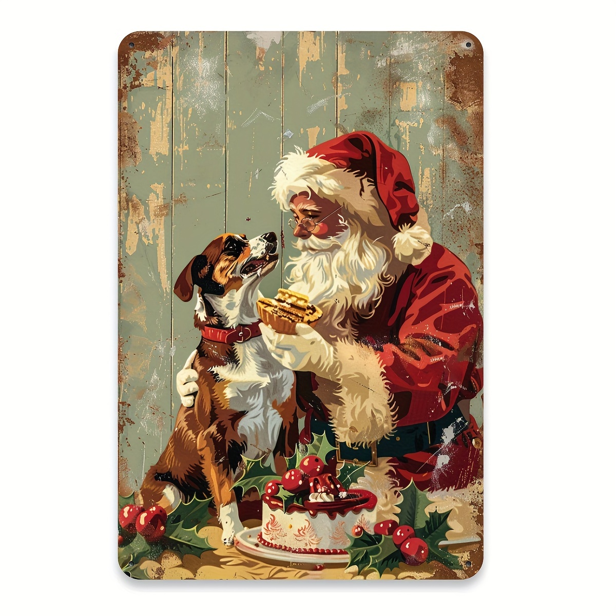 Home Gym In Garage - Vintage Christmas Santa and Dog Metal