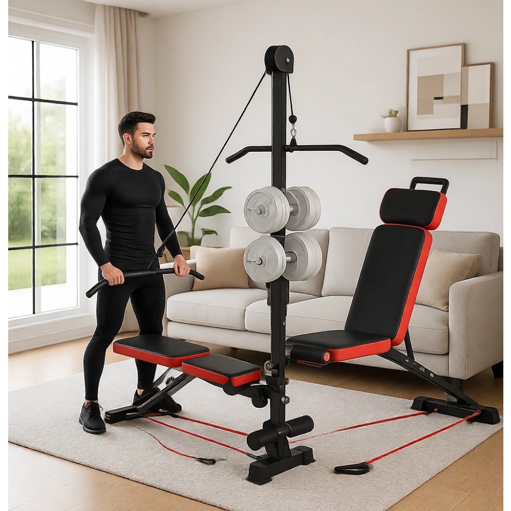 Home Gym System - Multi-Functional Weight Bench with Pulley System