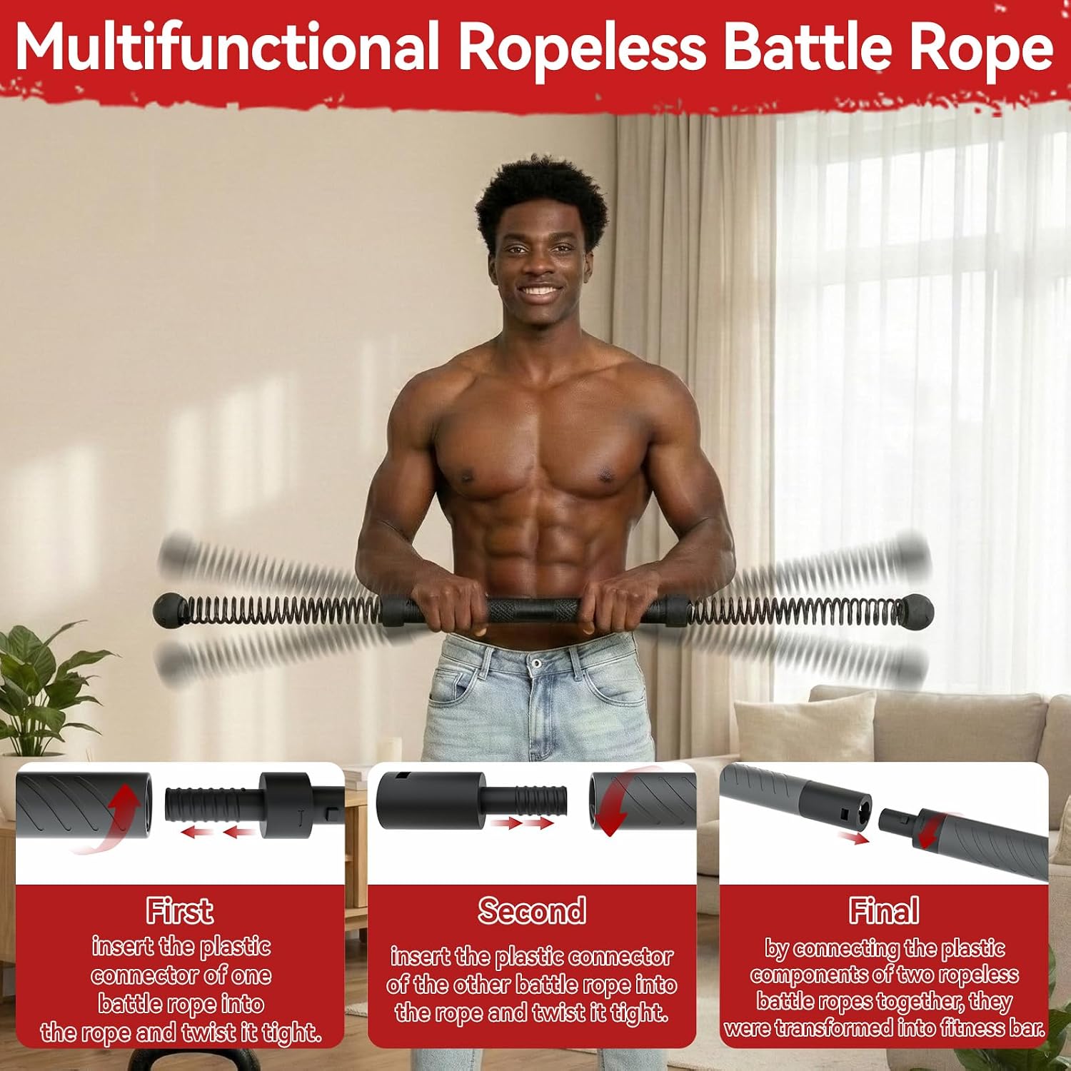 Fitness Home Gym Equipment - 2-in-1 Upgraded Cordless Battle Rope Power