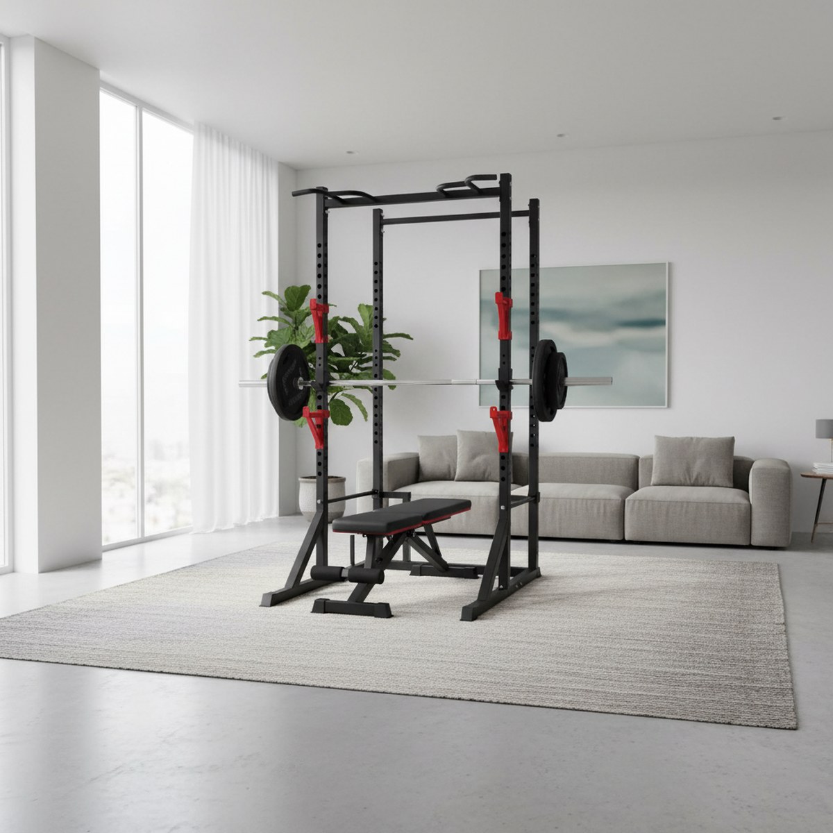 Adjustable Power Rack with Pul - Fitness Home Gym Equipment ulasan dan harga
